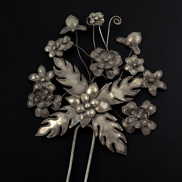 Handmade Flowers Miao Filigreed 2-Prong Hair Stick